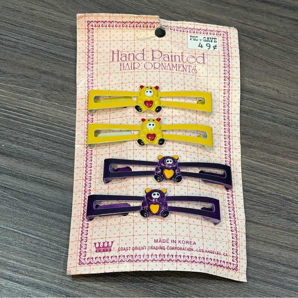 Set Of 4 Vintage Hand Painted Animal Hair Clips And 12 Jelly Bracelets - Picture 2 of 16